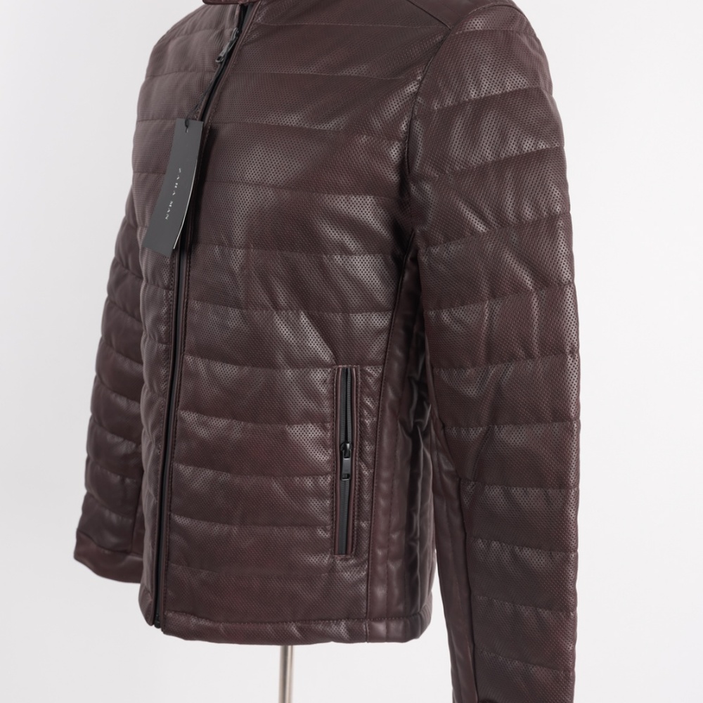 Zara Man Jacket Coat Faux Leather Puffer Brown NWT - Picture 3 of 7